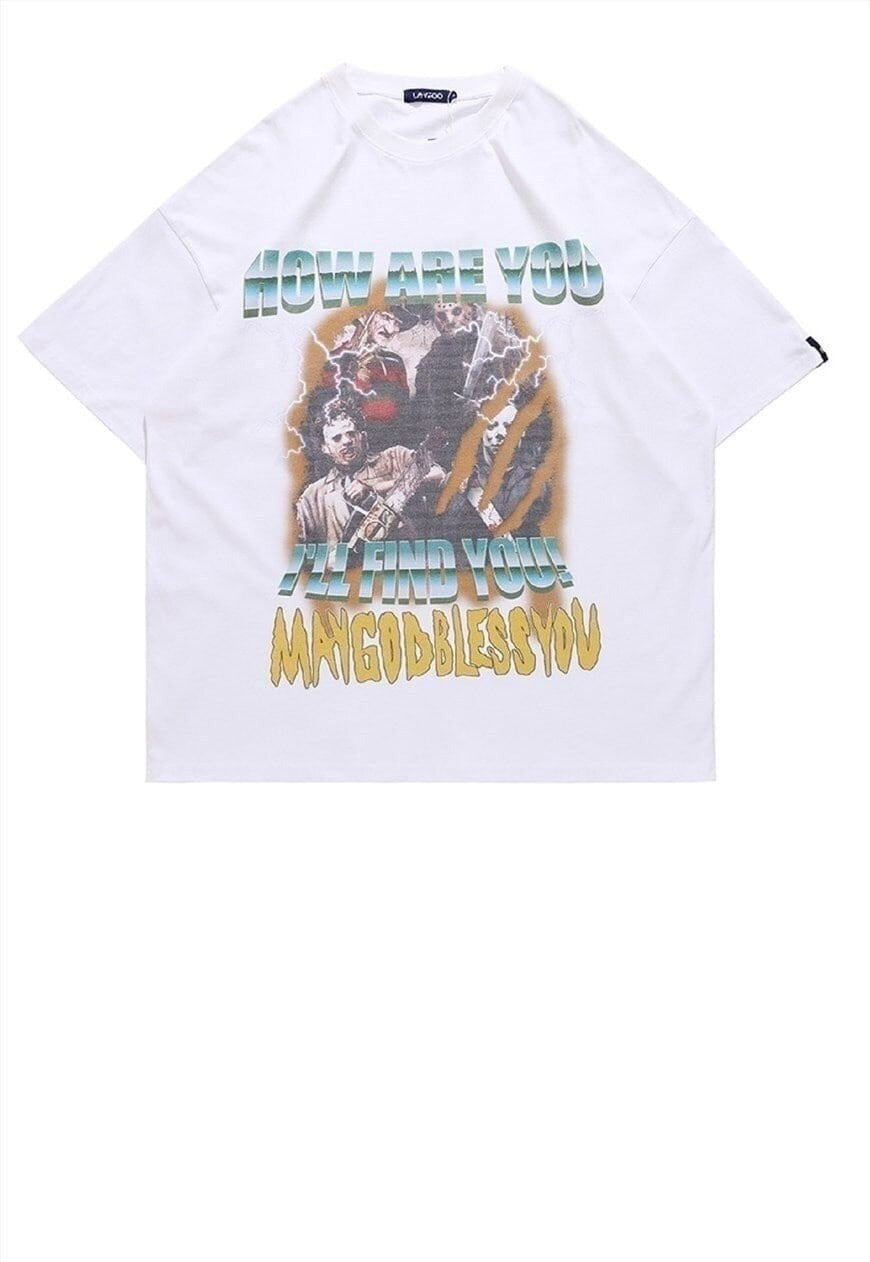 Zombie print t-shirt Horror movie tee grunge top in black