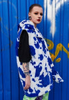 Cow fleece coat handmade 2 in 1 animal print jacket in blue