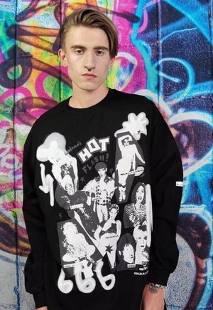 Club kids long tee 90s 80s drag & rave stars Y2K top black