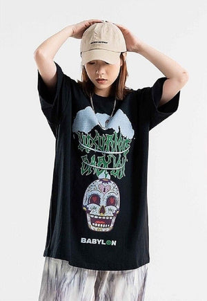 Skeleton print t-shirt bons tee skater skull top in White