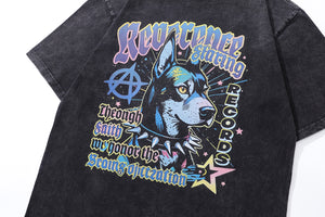 Punk t-shirt Doberman print tee y2k Anarchy top in vintage grey