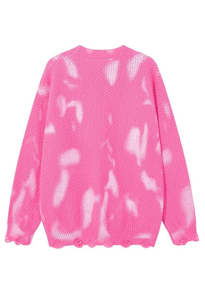 Tie-dye sweater pink textured jumper oil wash grunge top