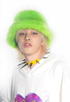 Festival faux fur bucket hat fluffy neon hat rave cap lime