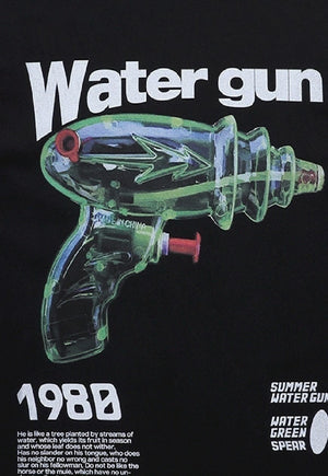 Water gun t-shirt grunge tee retro punk pistol top in black