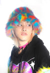 Festival faux fur bucket hat fluffy neon hat Gay rainbow cap