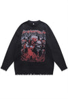 Devil print sweater ripped jumper sheer Gothic top in grey