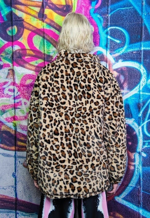 Leopard fleece jacket in brown animal print fluffy bomber