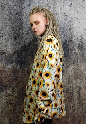 Sunflower shirt floral print long sleeve top in white yellow