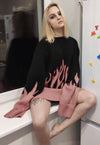 Flame sweater premium fire knitwear jumper in pastel pink