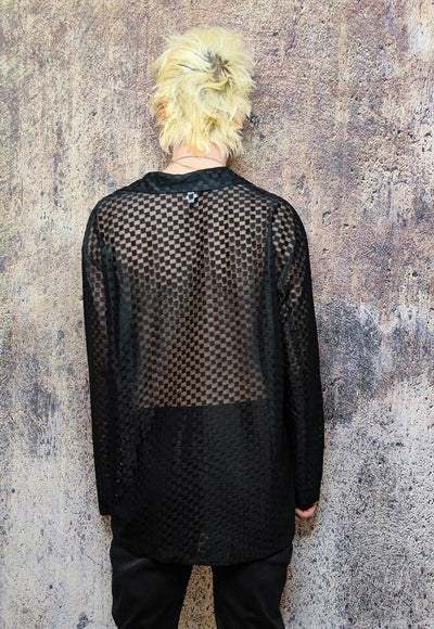 Transparent blazer see through mesh jacket check coat black