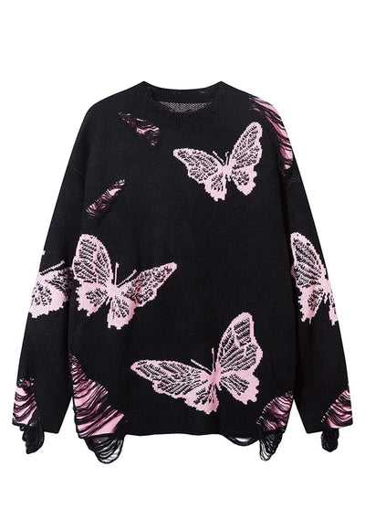 Butterfly sweater black white ripped goth jumper grunge top