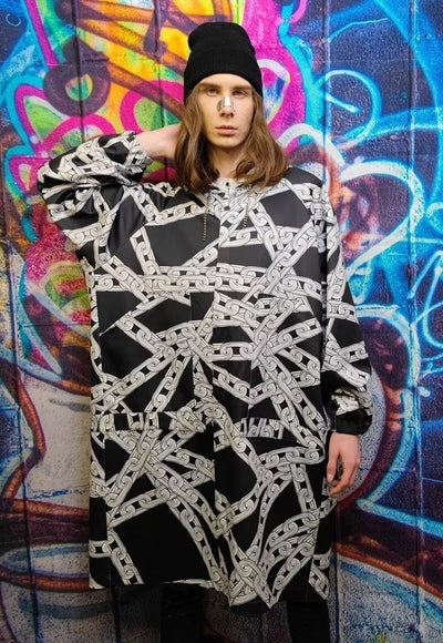 Chain print jacket handmade barbered wire windbreaker black