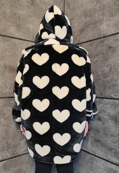 Heart fleece coat handmade 2in1 hood emoji trench jacket