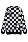 SKA check sweater plaid pattern knit top patchwork jumper