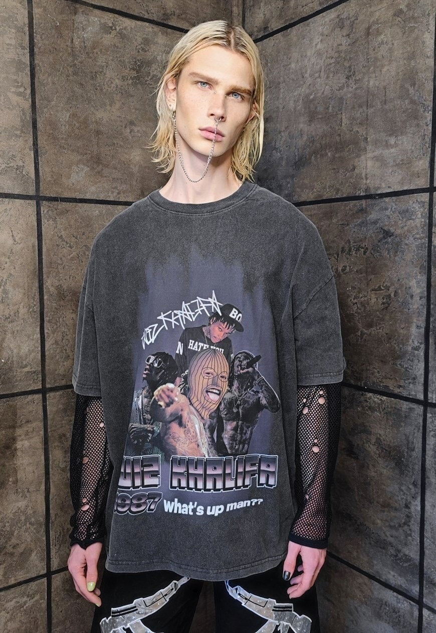 Rapper t-shirt premium vintage wash Wiz Khalifa tee in grey