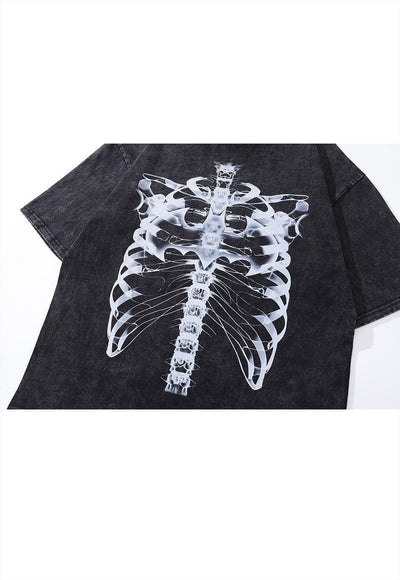 Ribs t-shirt old chest bones tee retro Gothic top in grey