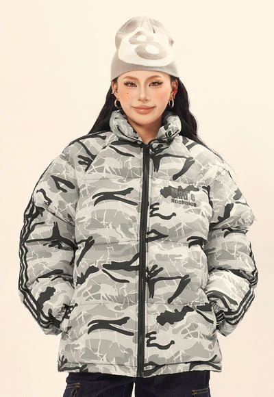 Military puffer jacket camo print bomber army pattern coat