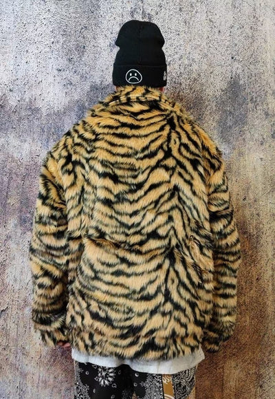 Tiger fleece jacket faux fur zebra fluffy bomber brown black