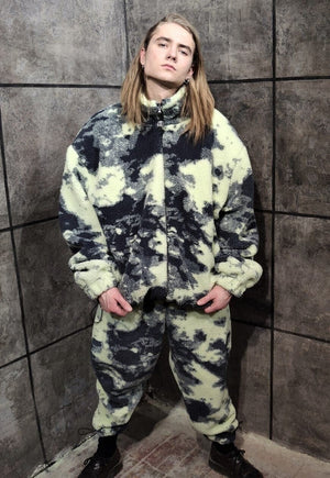 Tie-dye fleece bomber handmade camo sports jacket in green