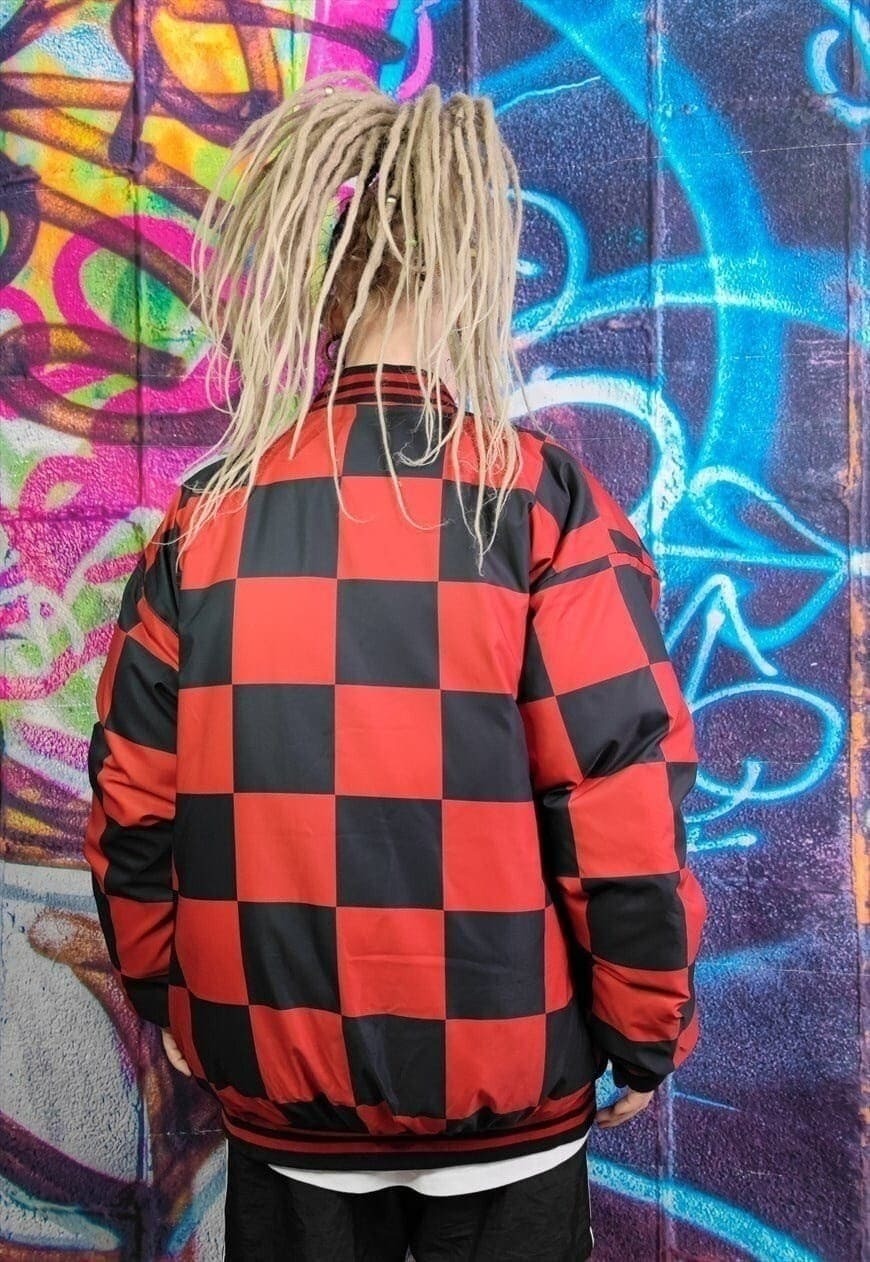 Vogue bomber jacket Chess puffer checkerboard coat in red