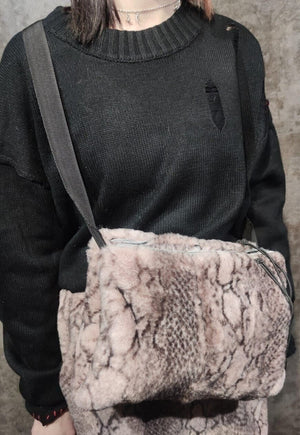 Hand made premium 70s python fleece shoulder bag in pink