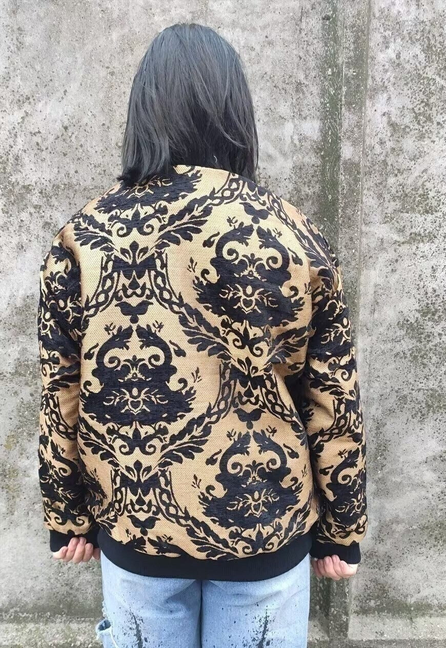 Embroidered paisley varsity jacket bandana bomber in golden