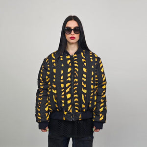 Tiger bomber black yellow jacket animal print reversible college varsity detachable sleeves handmade striped puffer grunge rocker e-boy coat