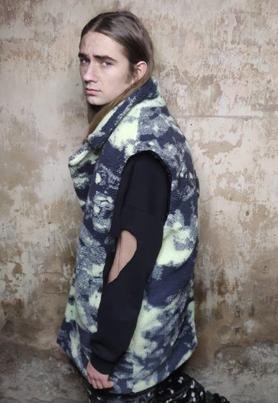 Camo fleece jacket handmade abstract trench coat in green