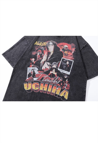 Anime t-shirt old Naruto tee retro Japanese top in acid grey