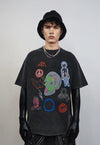 Psychedelic tshirt graffiti top vintage wash hippie tee grey