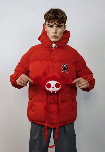 Devil horn jacket grunge puffer retro Anime bomber in red