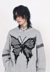 Distressed knitted jumper butterfly sweater ripped top grey