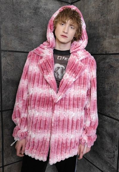 Tiedye fleece coat handmade 2in1 gradient trench jacket pink