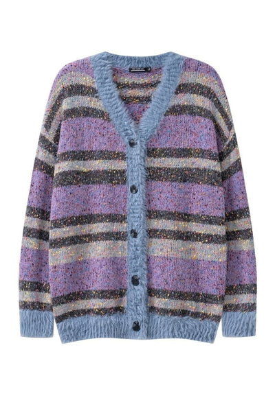 Fluffy cardigan fleece sweat stripe jumper zebra top purple