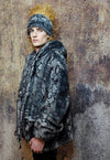 Faux fur python jacket handmade snake fleece bomber in grey