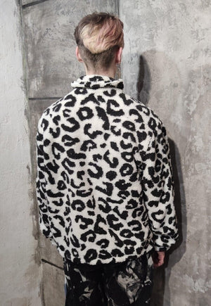 Reversible leopard bomber 70s animal varsity jacket white