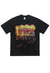 Flame print t-shirt burning circus tee retro punk top grey