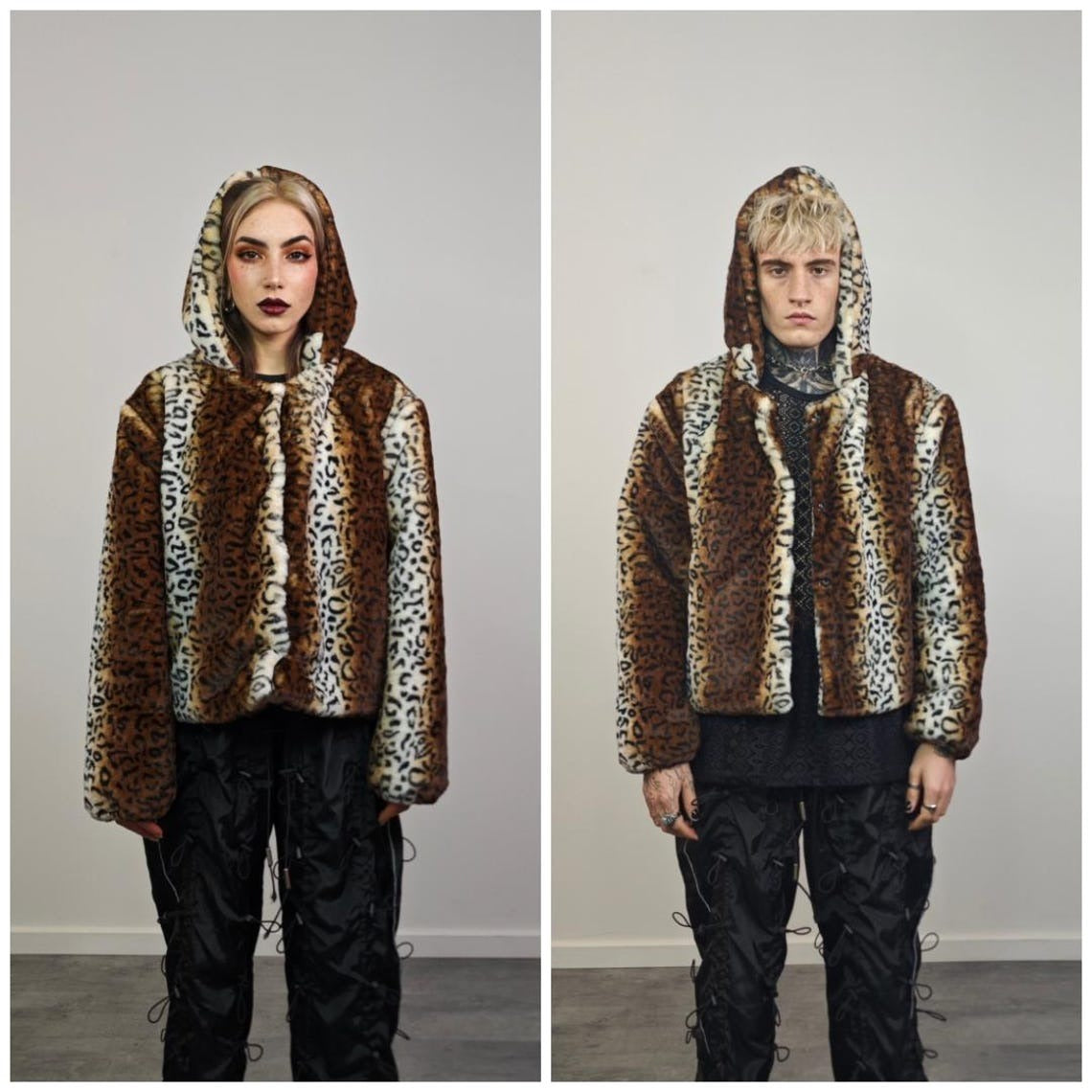 Animal print collarless coat brown short leopard jacket cheetah trench faux fur detachable sleeves spot pattern festival overcoat fleece