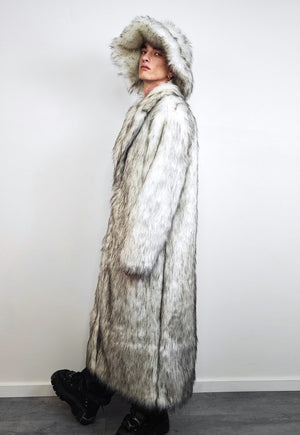 Ken faux fur coat off white fuzzy long length party trench