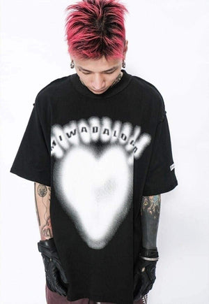 Graffiti heart tee spray paint grunge y2k t-shirt black