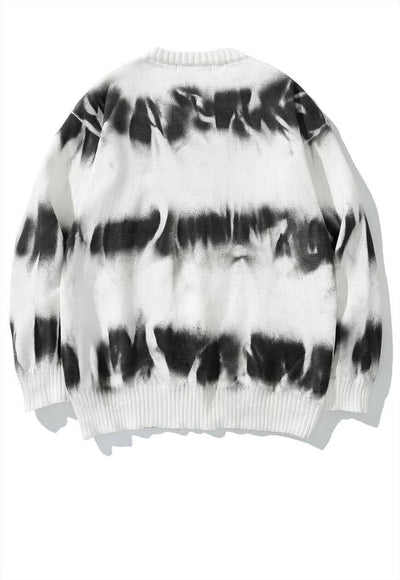 Tie-dye sweater knitted oil wash gradient jumper in white