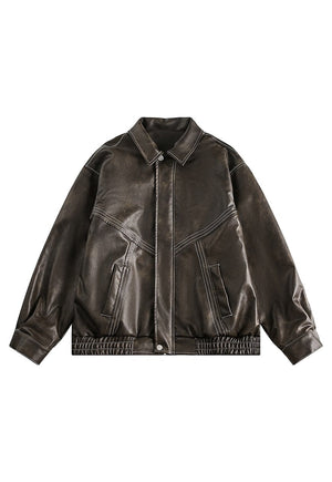 Retro racing jacket dark brown fauxleather PU aviator bomber