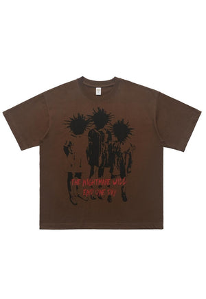 Punk cartoon t-shirt spiky hair tee retro grunge top brown