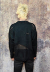 Transparent sweater ripped jumper sheer knitted top in black