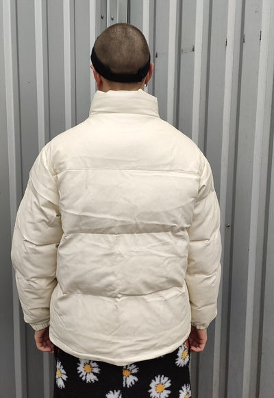 PU leather quilted bomber rubber padded puffer jacket cream