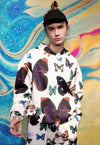 Butterfly hoodie handmade y2k cartoon emoji pullover white