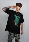 Raver print t-shirt techno tee futuristic cyber top in black