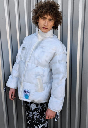 Transparent bomber see through cotton padded jacket in white