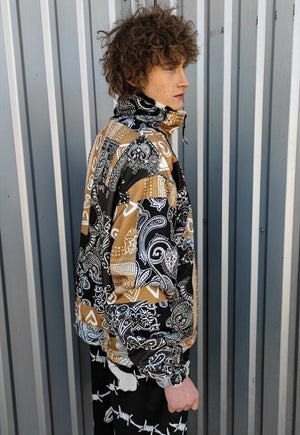 Reversible paisley fleece jacket handmade bandanna coat