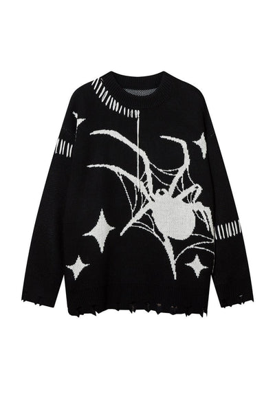 Spider sweater distressed grunge jumper ripped punk top grey